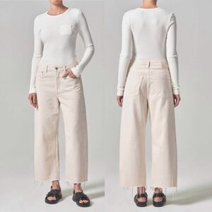 CITIZENS OF HUMANITY women's ayla raw hem crop jeans in almondette NEW